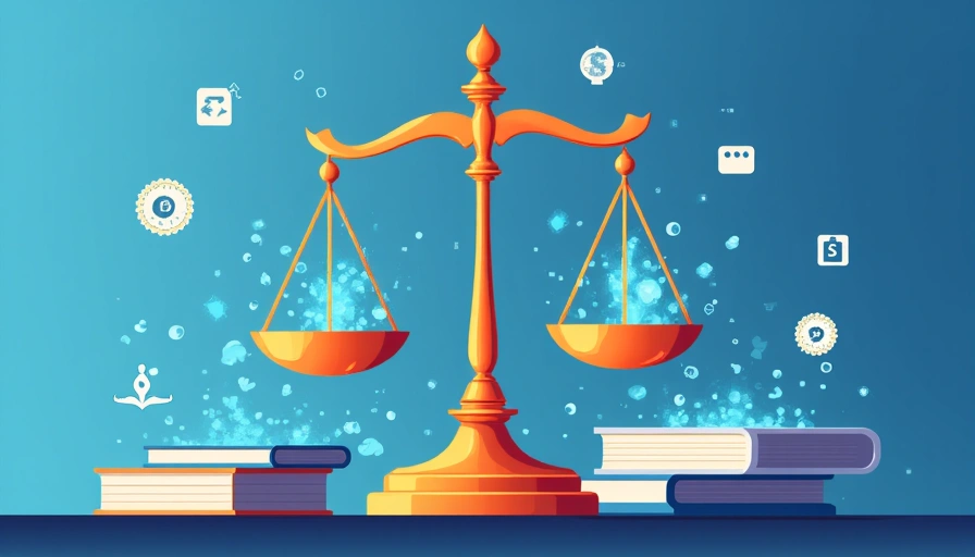 Digital illustration representing legal compliance and data protection laws, with scales of justice and secure data icons
